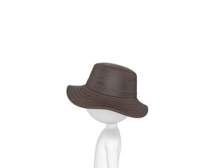 Stick Man Wear Leather Bucket Hat character looking to side in 3d rendering.