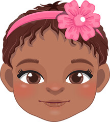 Cute Black Baby Girl Face Collection, American African Cartoon Character