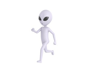 Grey Alien character running in 3d rendering.