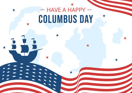 Happy Columbus Day Background Template Hand Drawn Cartoon Flat Illustration