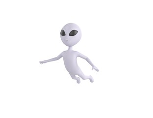 Grey Alien character flying in 3d rendering.