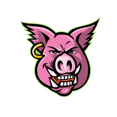 Pink Pig Wearing Earring Mascot