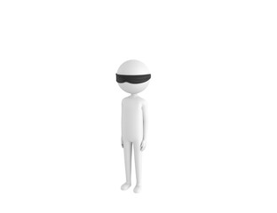 Blind Folded Stick Man character standing in 3d rendering.