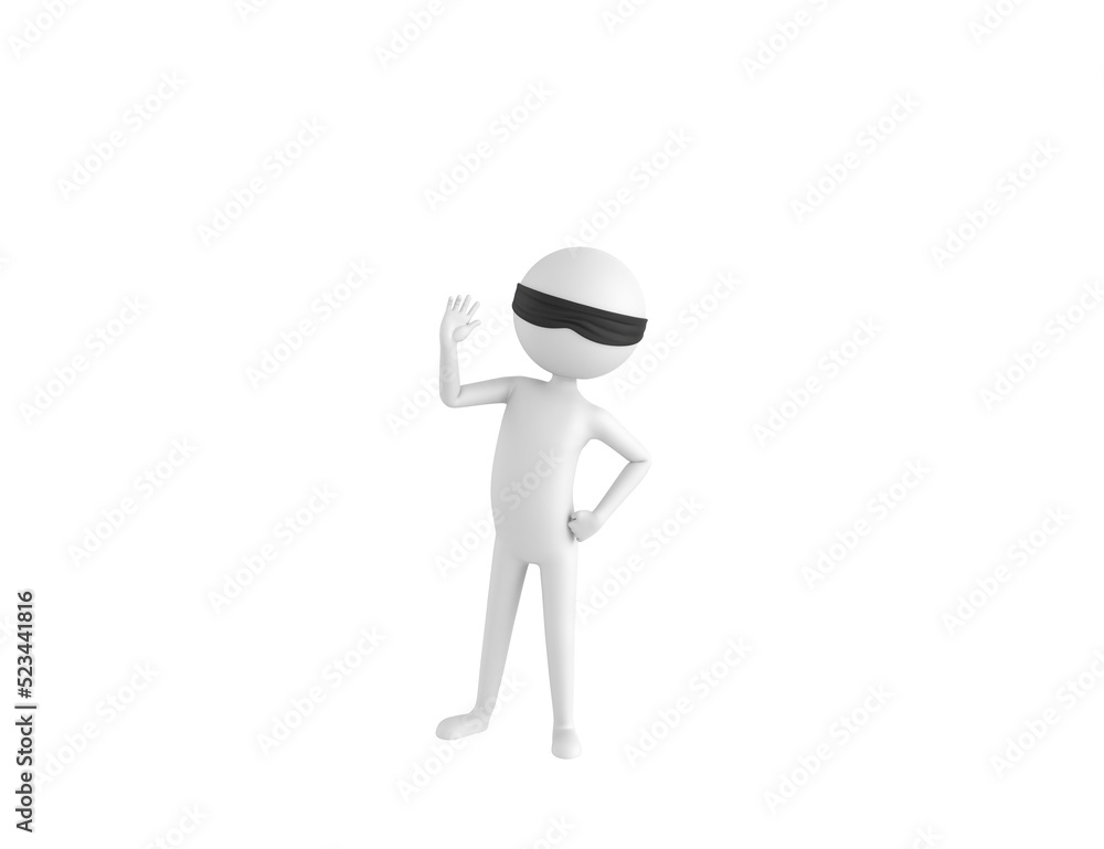 Wall mural Blind Folded Stick Man character greeting in 3d rendering.