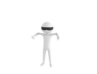 Blind Folded Stick Man character showing thumb down with two hands in 3d rendering.