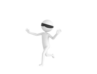 Blind Folded Stick Man character running away in 3d rendering.