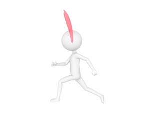 Stick Man Wearing Pink Bunny Headband character running to the left side in 3d rendering.