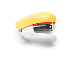 Orange stapler on white background