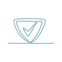 Shield With Check Mark Continuous Line