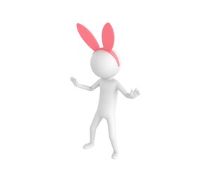 Stick Man Wearing Pink Bunny Headband character surprise and shocked in 3d rendering.