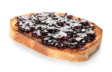 Piece of toasted bread with jam isolated on white background