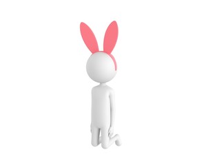 Stick Man Wearing Pink Bunny Headband character kneeling in 3d rendering.