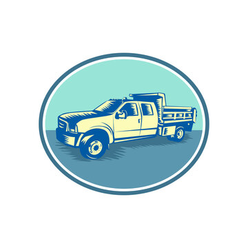 Tipper Pick-up Truck Oval Woodcut