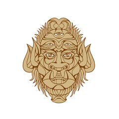 Five-eyed Monster Head Drawing