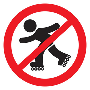 No roller skates sign. No entry on skates. Vector isolated icon.