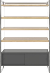 gray cabinet with wooden shelves