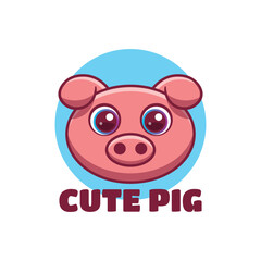 Cute pig head logo in flat style