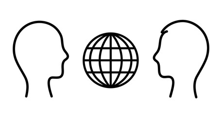 人物とインターネットのアイコン、対話、コミュニケーション、編集可能なベクターイラスト