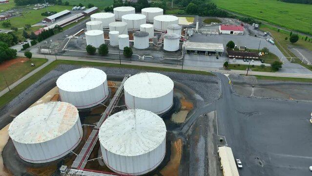 Fuel terminal with bulk storage tanks. Aerial view of energy in USA.