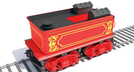 Steam Locomotive Train Tender 3D rendering on white background