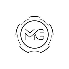 Initial MG Letter Logo with Circular Design and Round Frame Vector Illustration