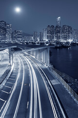 Skyline and highway in Hong Kong city at night