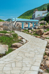 Landmarek blue bridge (Lovers' Bridge) in Shek O, Hong Kong