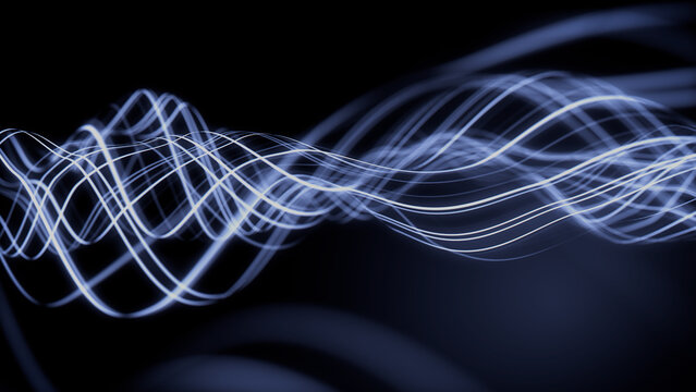 Sound Wave and Audio Technology Concept. Blue, Futuristic Digital Style. 3D Render.