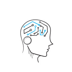 hand drawn doodle human ai technology illustration vector