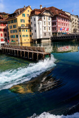 Needle dam in the Reuss river in Lucerne, Switzerland - obrazy, fototapety, plakaty