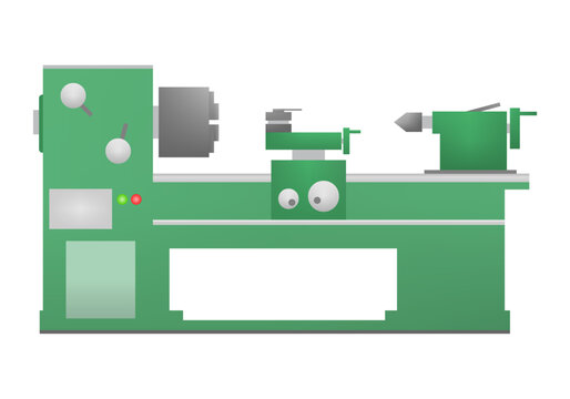 Green modern manual lathe machine industrial factory on white background vector icon design.