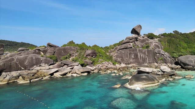 Similan Islands, There is a beautiful beach relaxing  scenery in the panoramic sea and the waves have  turquoise  sandy beach bay sailing calm National Parks from an aerial perspective in Thailand