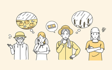 自然災害に困る　農家の人達　負債　台風　豪雨　農業　不作　イラスト