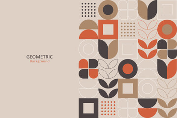 Abstract flat geometric background, template design with the simple shape of circles, squares, and lines. Landing page design, Vector Illustration.