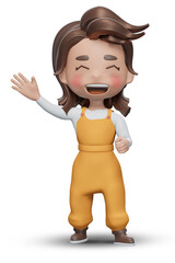 3d girls characters cartoon style , Cartoon Kid	, white  t-shirt and overalls 