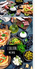 Collage of Italian food assortment.