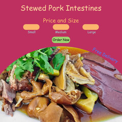 Stewed Pork Intestines in Sweet Brown Soup Asian decorate Coriander Thai herbs Menu.