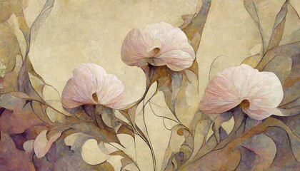 Elegant floral background in Art Nouveau style. Retro decorative flower design. 3D illustration