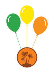  balloons with tropical island emblem