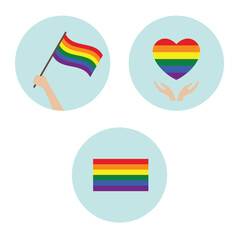 lgbt flag and heart in hand icon