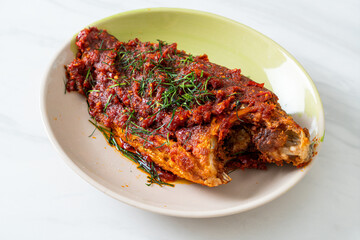 Deep–fried fish and chili sauce