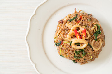 fried rice with squid and basil in Thai style