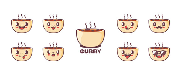 Curry soup cartoon. food vector illustration. icon, emoticons, cartoons