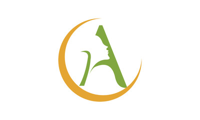 Moon face. Crescent moon with beautiful woman face. letter A CA logo