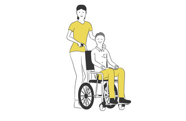 介助をする介護福祉士のシンプルなイラスト