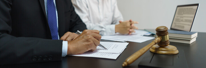 Concept of lawyer counseling, Senior lawyer explain contract and give legal advice to businessman