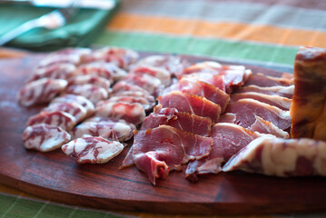 sausage and meat cuts on the table