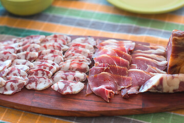 sausage and meat cuts on the table