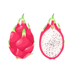 Juicy dragon fruit on a white background. Cartoon design.
