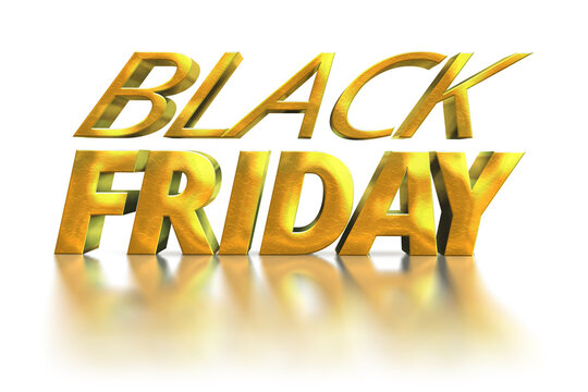 Gold Isolated black friday text. Restrained elegance banner for sales on Black Friday. Sale poster of black friday. Design home page sliders for black friday sales on white background. 3d illustration